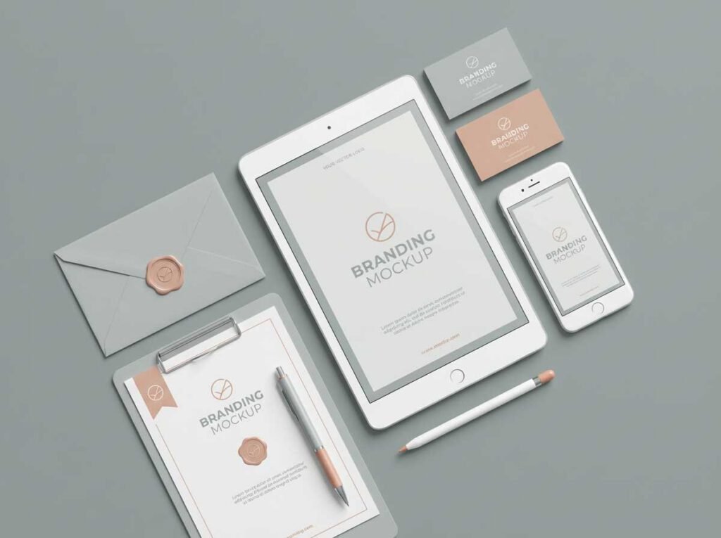 Ireland web design and branding premium design package with device mockups, logos, digital, and stationary assets