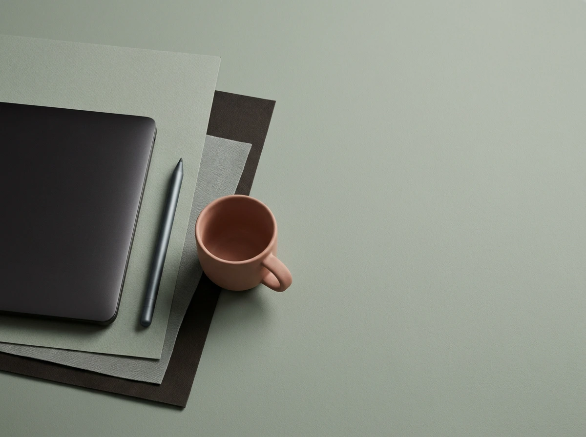 Seven minimal abstract icons arranged in a clean grid layout representing core website elements on a dark charcoal background with terracotta accent details
