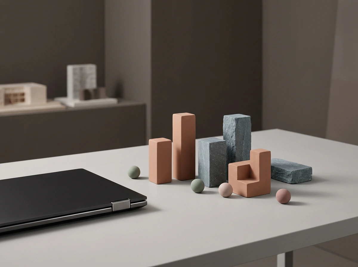 Clean flat lay of analytics data visualisation elements, charts and graphs on a dark surface