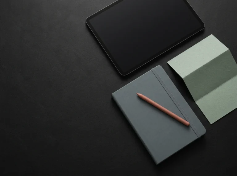 A business owner writing notes at a desk with a laptop open, planning a website project